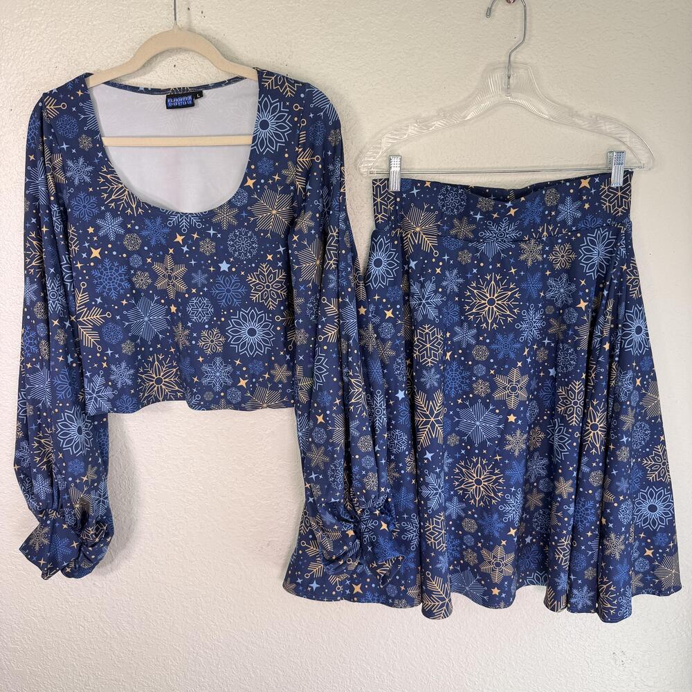 Elhoffer Essentials Set Womens Large Snowflake Holiday Top Skirt Outfit Winter